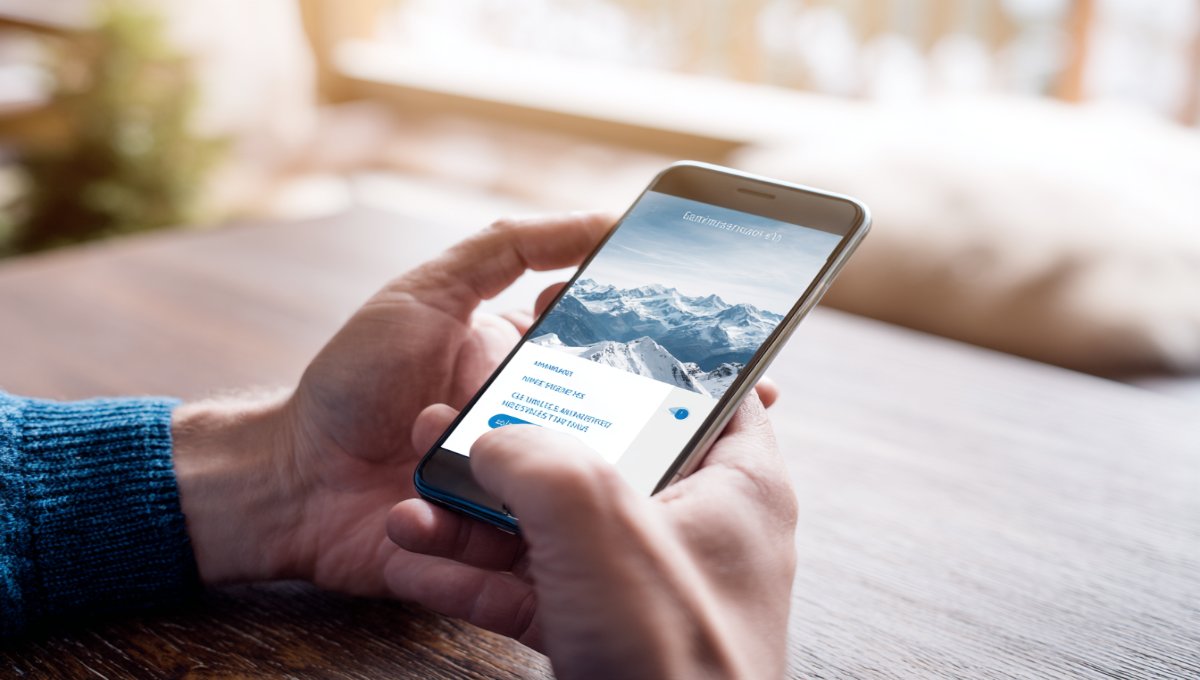 Écran smartphone montrant confirmation achat e-vignette suisse 2025 avec paysages alpins arrière-plan