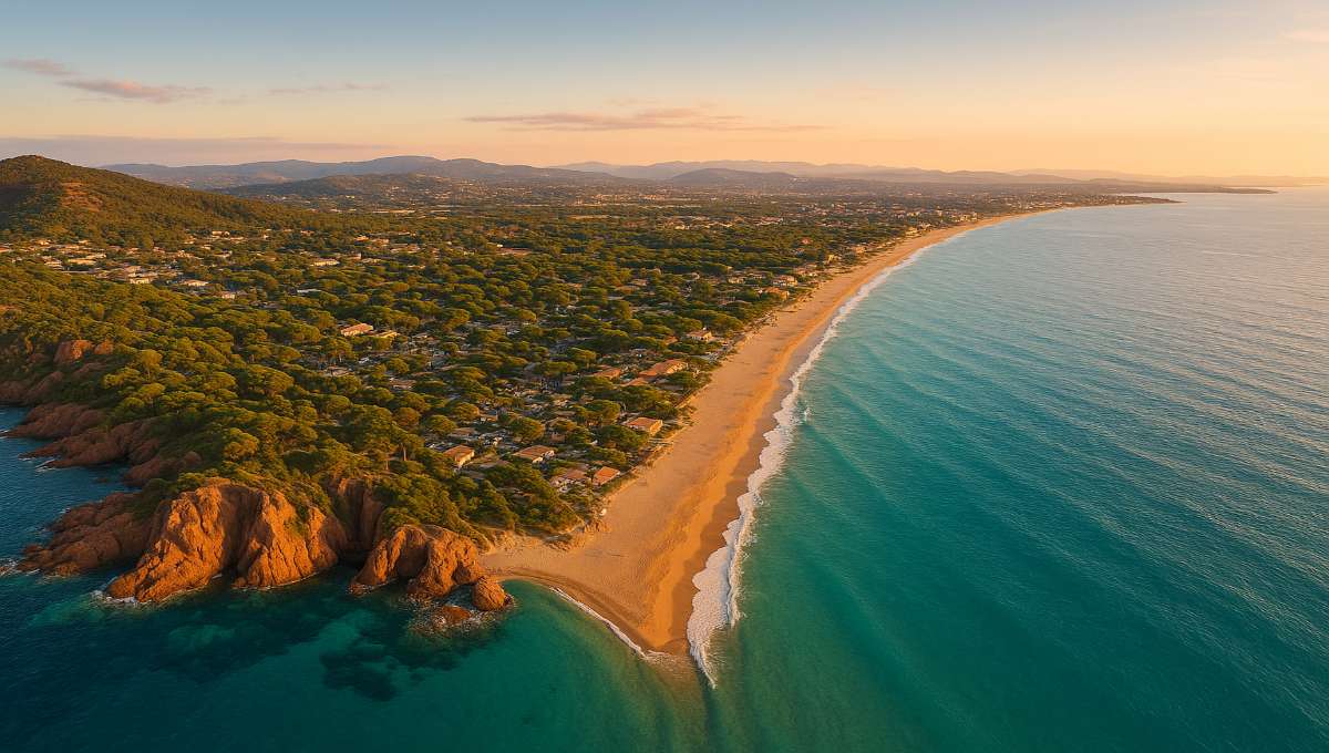 Vue panoramique des 8 plages de Fréjus en Côte d'Azur : du Dramont aux roches rouges à Saint-Aygulf, littoral méditerranéen exceptionnel