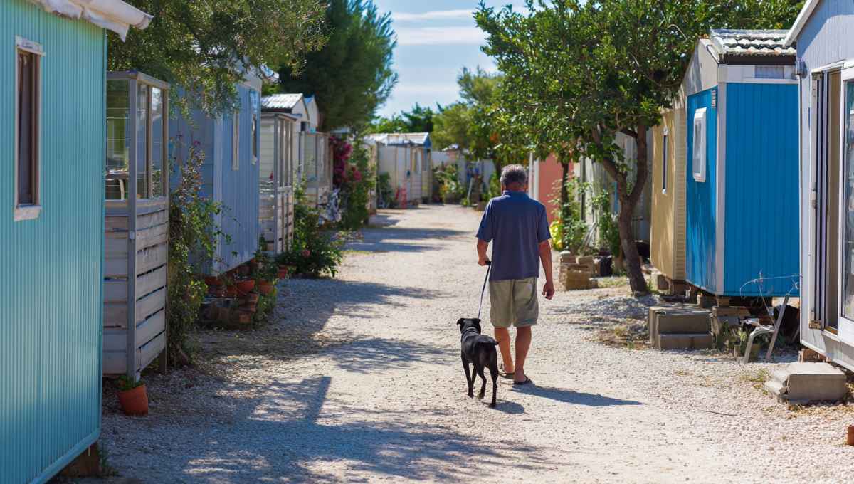 Promenade responsable d'un chien en laisse dans un camping