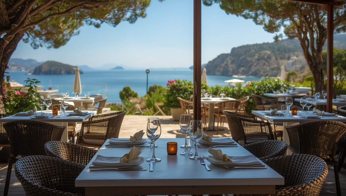 Table restaurant camping corse spécialités locales vue mer terrasse