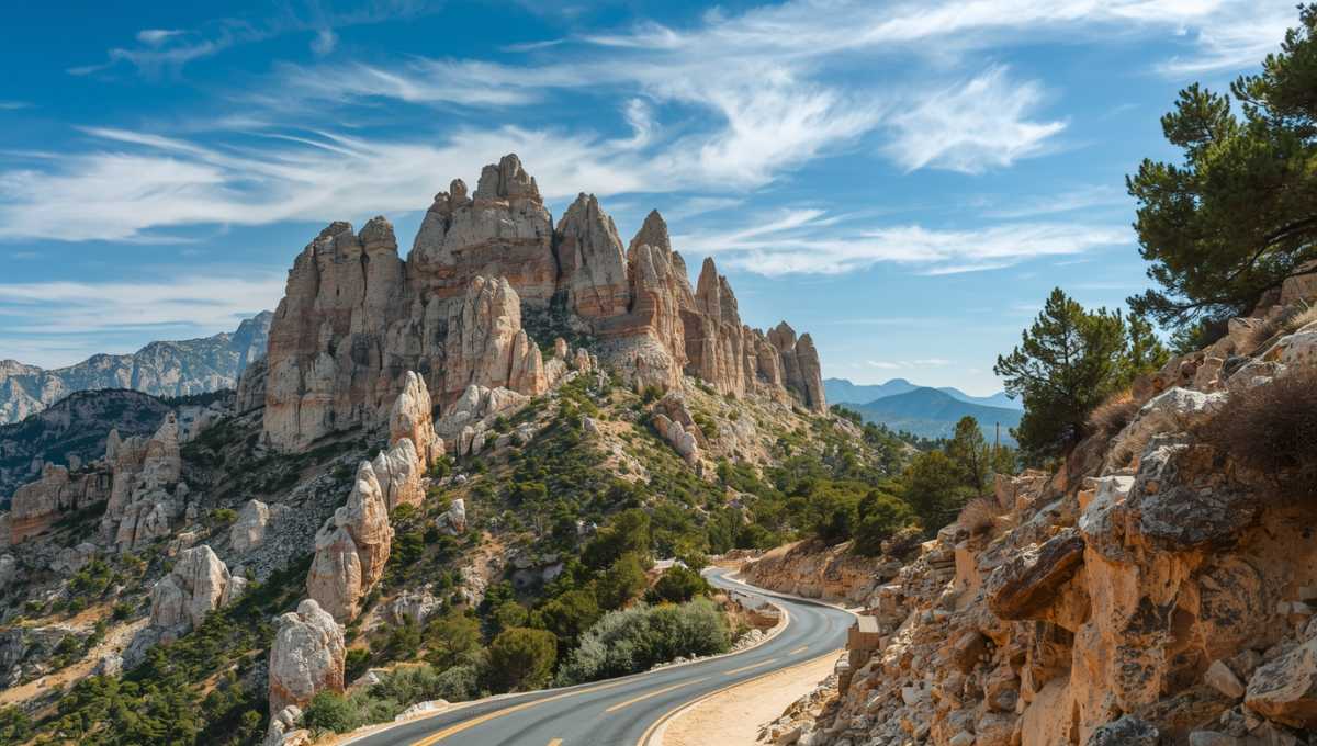 Route Aiguilles Bavella Corse avec camping-car formations rocheuses spectaculaires