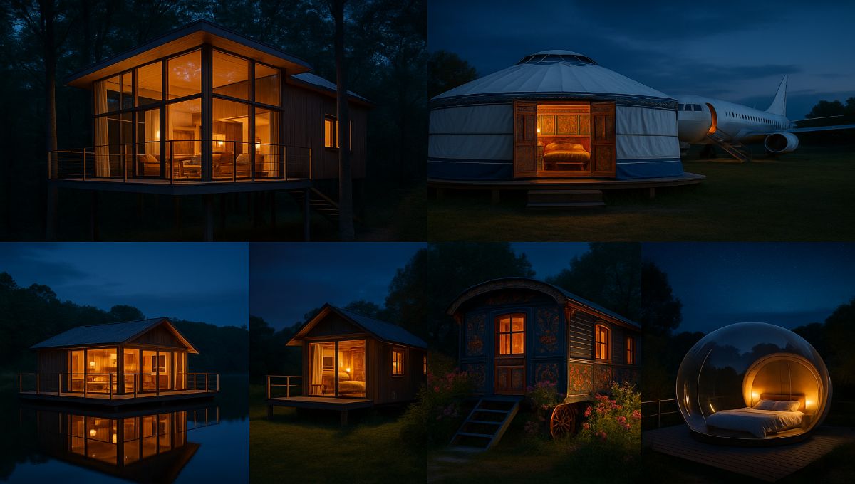 Types d'hébergements camping insolite France : cabane arbre, yourte mongole, roulotte bohème, bulle transparente avec prix