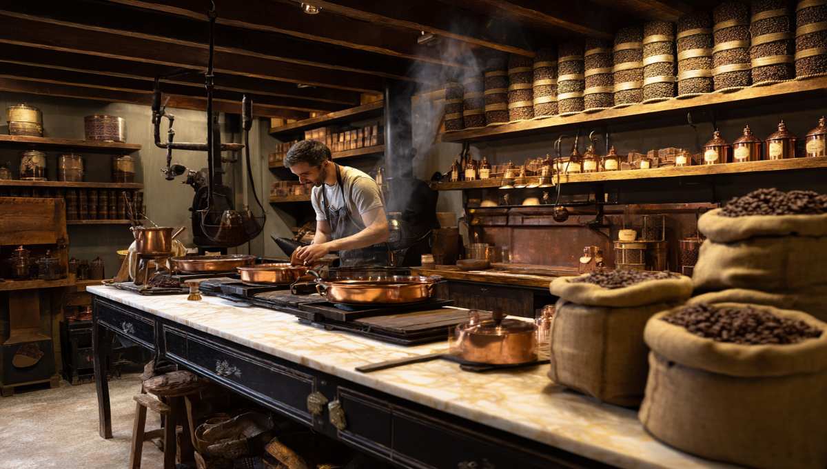 Artisan chocolatier travaillant dans un atelier traditionnel à Bayonne