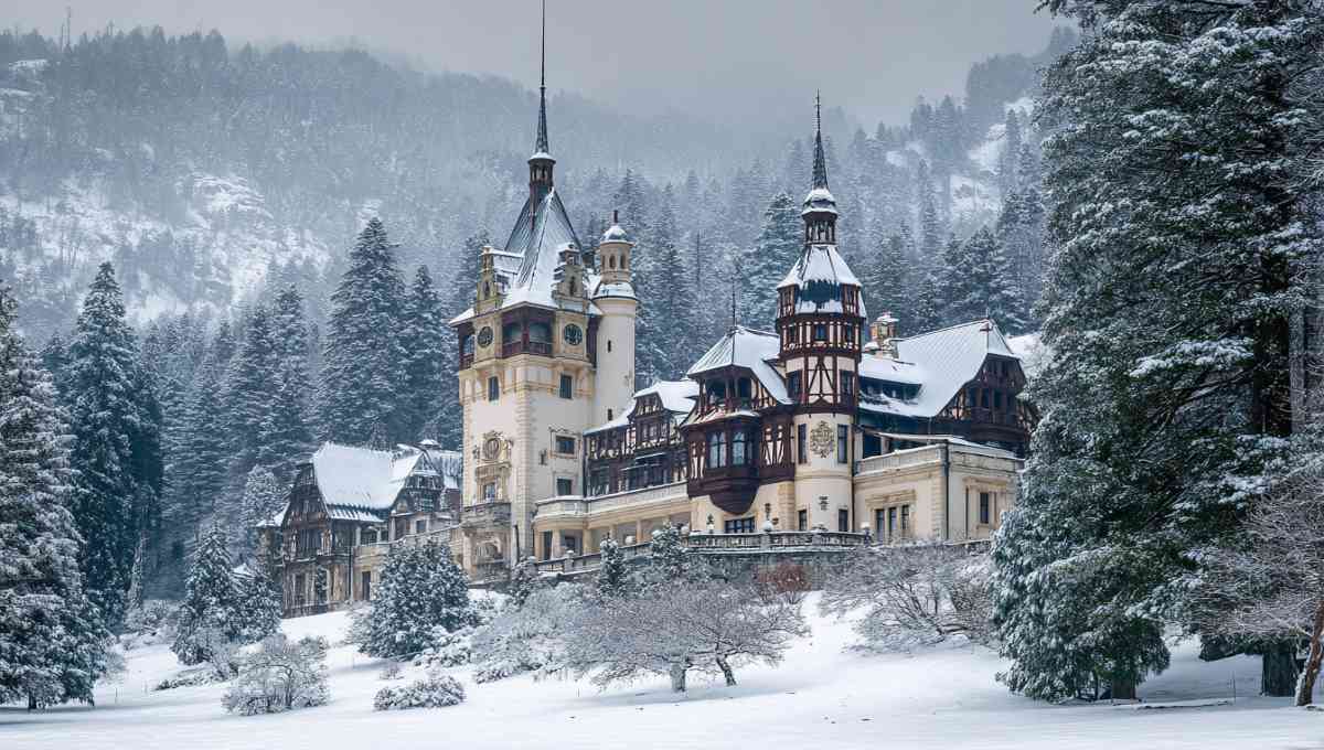 Château Peles Sinaia Roumanie hiver neige station ski proximité