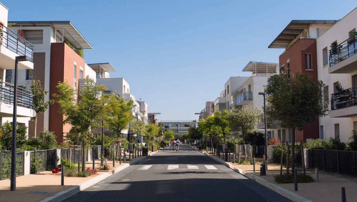 Quartier résidentiel moderne sécurisé avec immeubles récents espaces verts Antibes