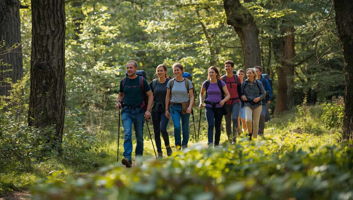 Randonnée en groupe organisée par OVS Lyon dans la nature pour rencontrer des personnes