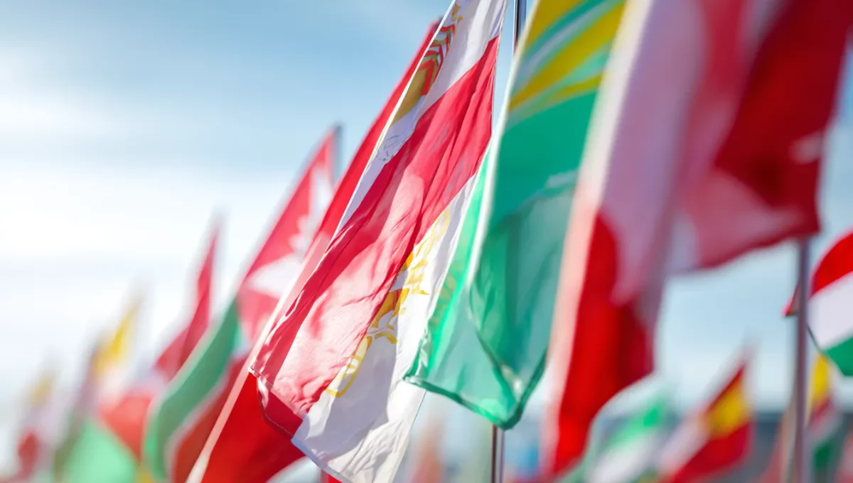 Valise de voyage décorée de stickers aux couleurs rouge blanc vert évoquant plusieurs destinations