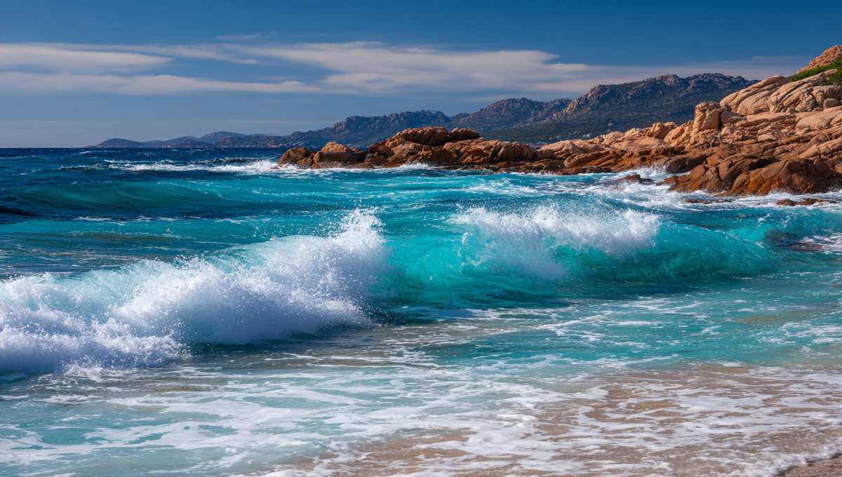 Plage corse avec fortes vagues et courants dangereux pour la baignade