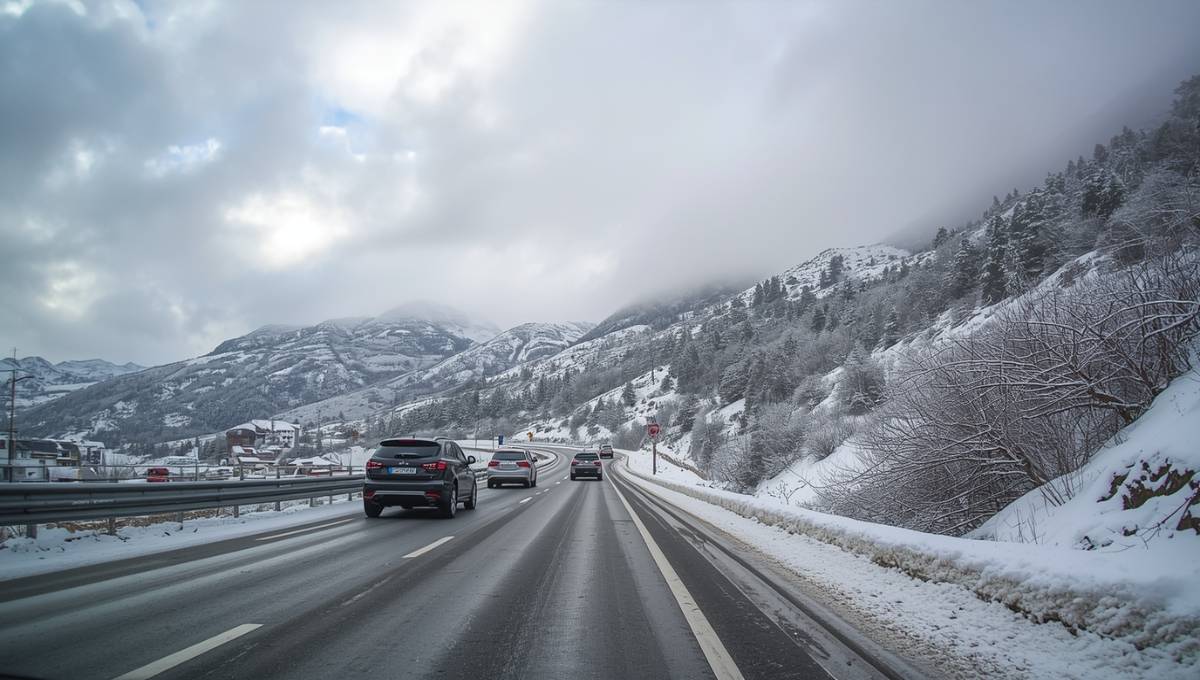 Webcam en direct de la route du Pas de la Case en Andorre avec circulation et conditions enneigées aujourd'hui